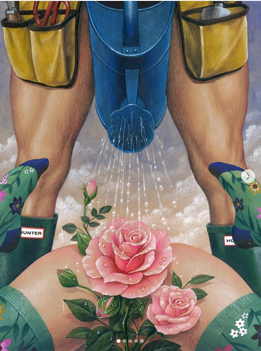 Watering can and roses painting by Joyce Lee
