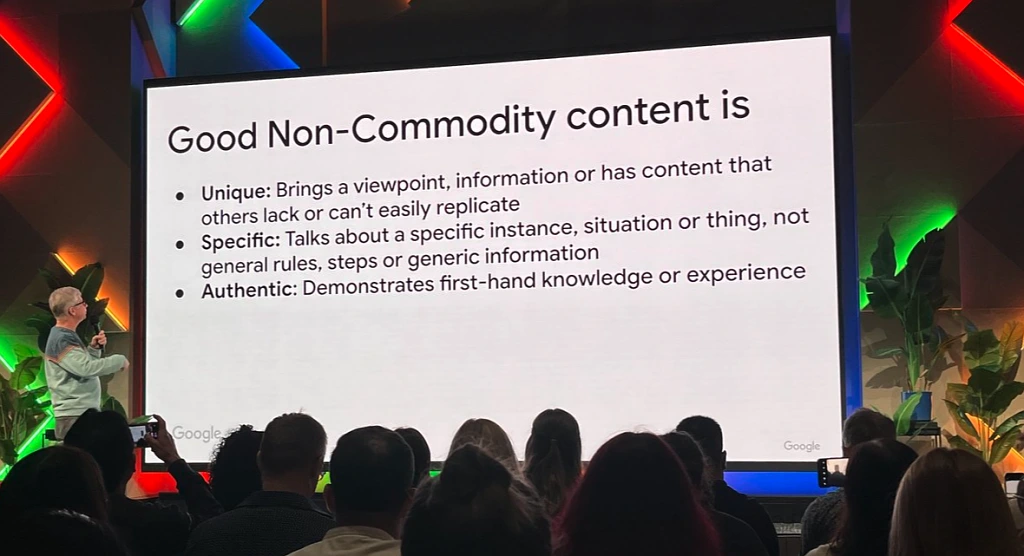 What non-commodity content is, personal experience, original data and unique insights